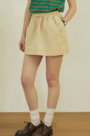 Button Pocket Banding Skirt - Beige