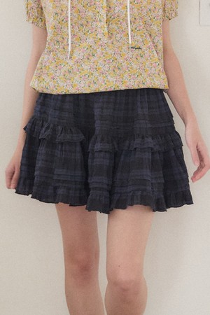 Pintuck Shirring Banding Skirt - Navy