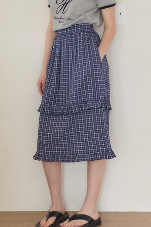 Frill Pintuck Midi Skirt - Navy