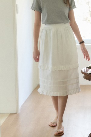 Frill Pintuck Midi Skirt - White