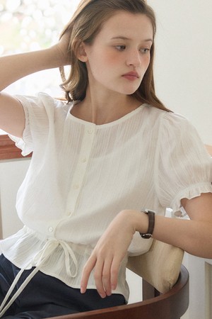Waist-String Puff Blouse - White