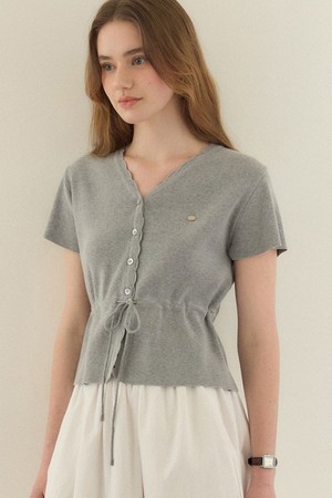 V-neck Waist String Cardigan - Melange Grey