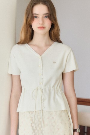 V-neck Waist String Cardigan - Ivory