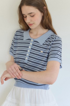 Breeze Stripe Pique Knit - Sky blue