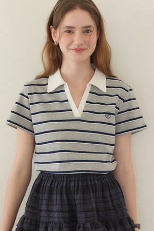 Rory Stripe Collar T-shirt - Melange Grey