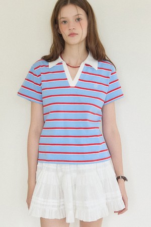 Rory Stripe Collar T-shirt - Sky blue