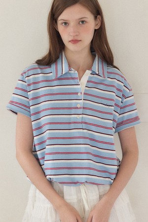 Sorbet Stripe Pique T-shirt - Sky blue