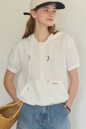 Button-down Hood Blouse - Off White