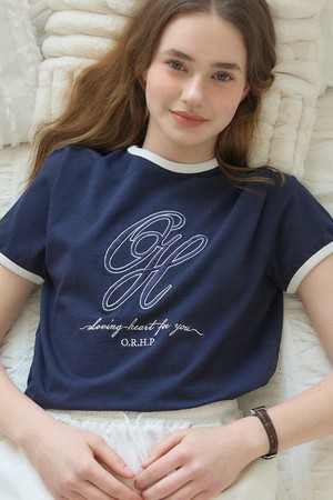 Logo Embroidery Ringer T-shirt - Navy