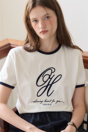 Logo Embroidery Ringer T-shirt - White