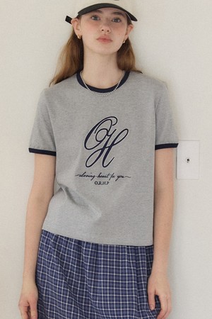 Logo Embroidery Ringer T-shirt - Melange Grey