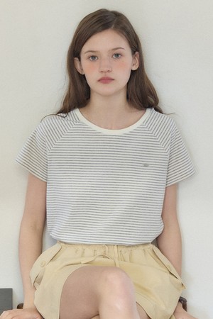 Striped Raglan Half-Sleeve T-shirt - Grey