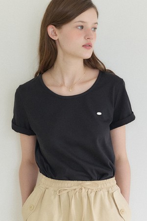 Logo Silky U-neck T-shirt - Black