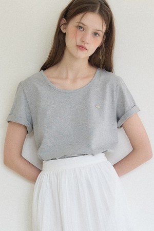 Logo Silky U-neck T-shirt - Melange Grey