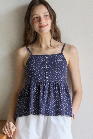 Tiny Floral Button Sleeveless - Navy