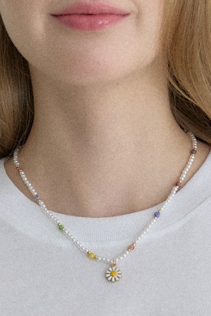 Daisy Color Line Pearl Necklace - Gold
