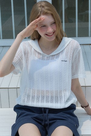 Lace Marine Collar T-shirt - White