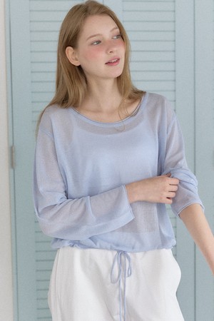 Sheer U-neck String Knit - Sky blue