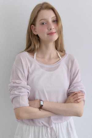 Sheer U-neck String Knit - Pink