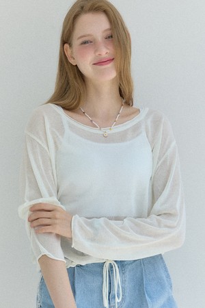 Sheer U-neck String Knit - White