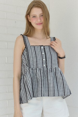 Freckle Button Sleeveless Blouse - Black