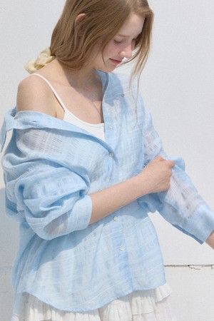 Hope Sheer Lace Shirt - Sky blue