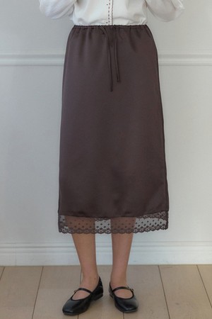 Satin Lace String Skirt - Brown