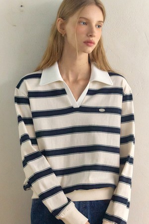Stripe Logo Collar Sweatshirt - White