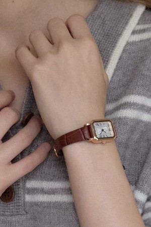 Square Gold Classic Leather Watch - Brown