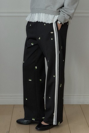 Margaret Embroidery Track Pants - Black