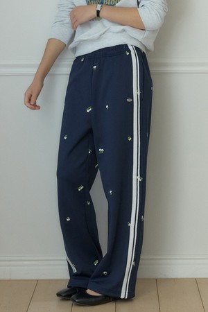 Margaret Embroidery Track Pants - Navy