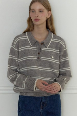 Carolyn Stripe Collar Knit - Melange grey