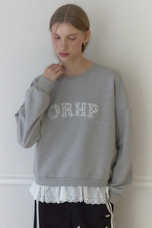Lace Logo Applique Sweatshirt - Melange grey