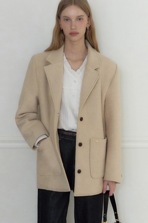 Boucle Wool Button Jacket - Beige