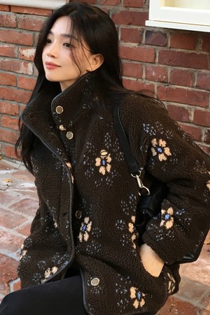 Florence Button Fleece Jacket - Brown