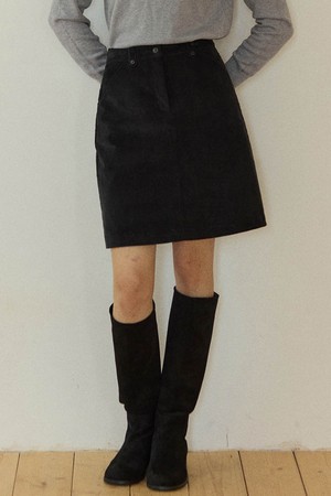 Corduroy A-Line Midi Skirt - Black