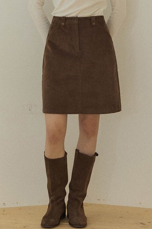 Corduroy A-Line Midi Skirt - Brown