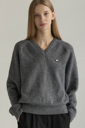 Soft Wool V-neck Raglan Knit - Charcoal