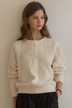 Button Wool Cable Knit - Ivory