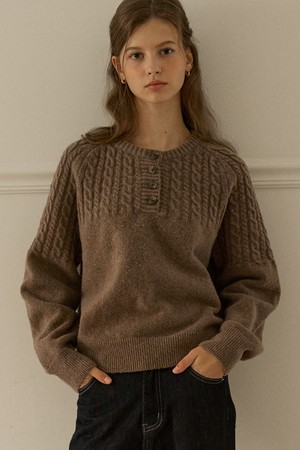 Button Wool Cable Knit - Brown