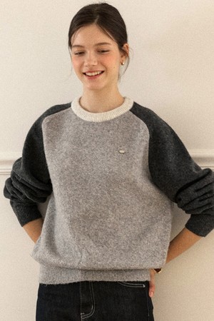 Two-tone Wool Raglan Knit - Charcoal