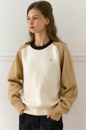 Two-tone Wool Raglan Knit - Beige