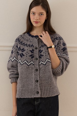Flurry Alpaca Wool Nordic Cardigan - Melange Grey