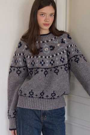 Noelle Alpaca Wool Nordic Knit - Melange Grey