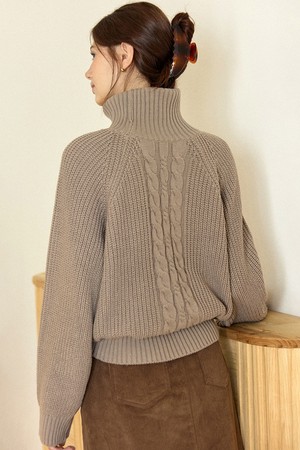 Phoebe Cable Turtleneck Knit - Khaki Beige