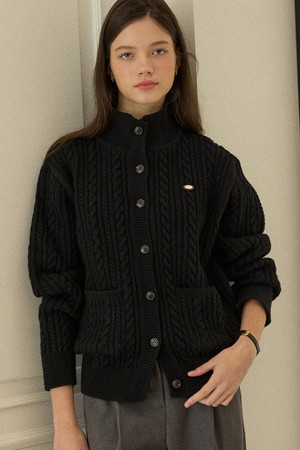 Caroline Wool High-Neck Button Cardigan - Black