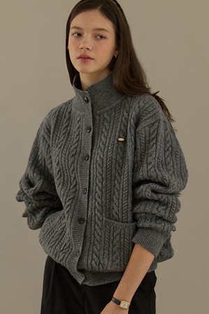 Caroline Wool High-Neck Button Cardigan - Grey
