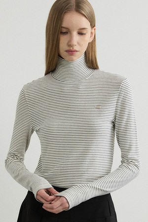 Soft Angora Stripe Turtleneck T-shirt - Ivory