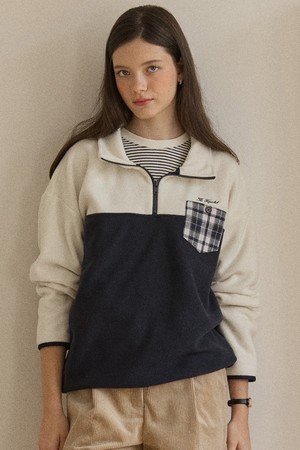 Check Comfy Fleece Half Zip-Up - Navy