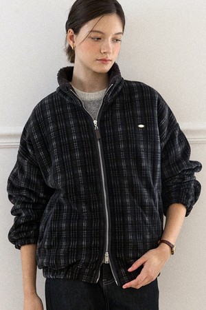 Penny Check Fleece Zip-Up Jacket - Black